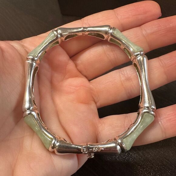 Sterling silver "bamboo" bracelet with jadeite stone! - Picture 1 of 13